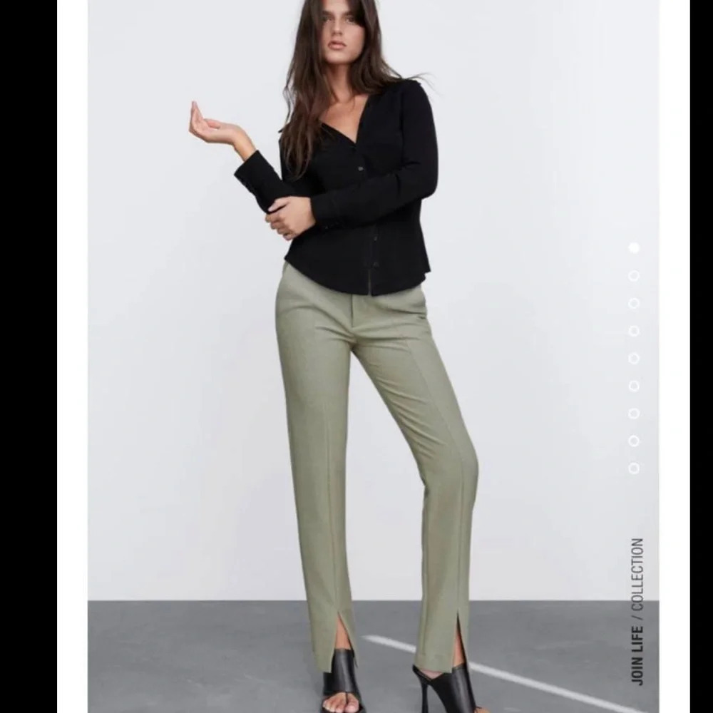 NWT ZARA GREEN SPLIT ANKLE TROUSERS
